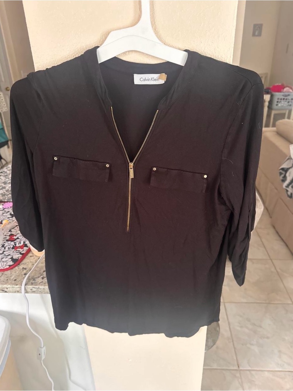 Calvin Klein Black Zip-Neck Pocket Front Tunic